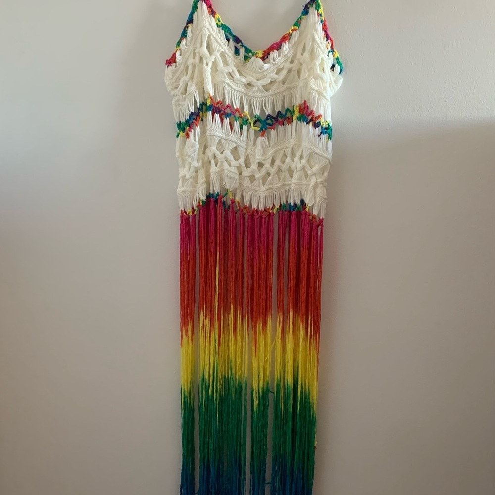Festival wear Fringe Maxi crochet top coverup